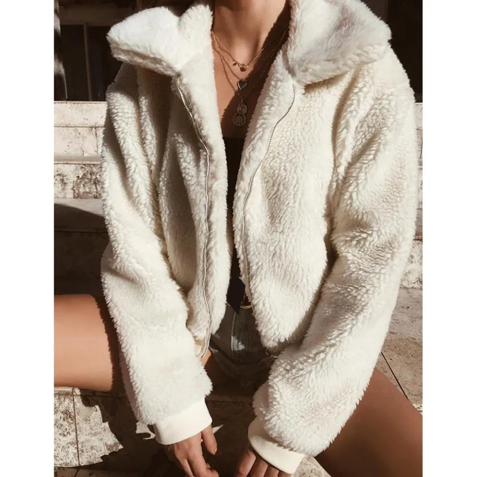 Short Zipper Teddy Coats