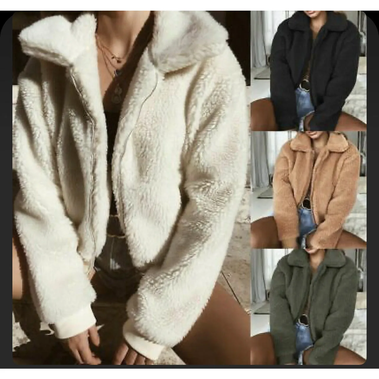 Short Zipper Teddy Coats