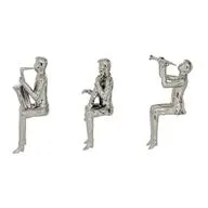 Silver Ceramic Traditional Musician Sculpture, Set of 3 4"W, 9"H - Home Decor