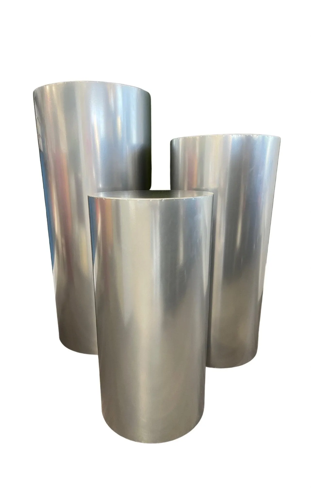 Silver Metal Cylinder Pedestal Set Of 3