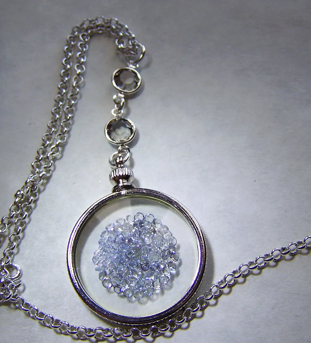 Swarovski Floating Crystals Double Sided Glass Shaker Memory Locket Necklace