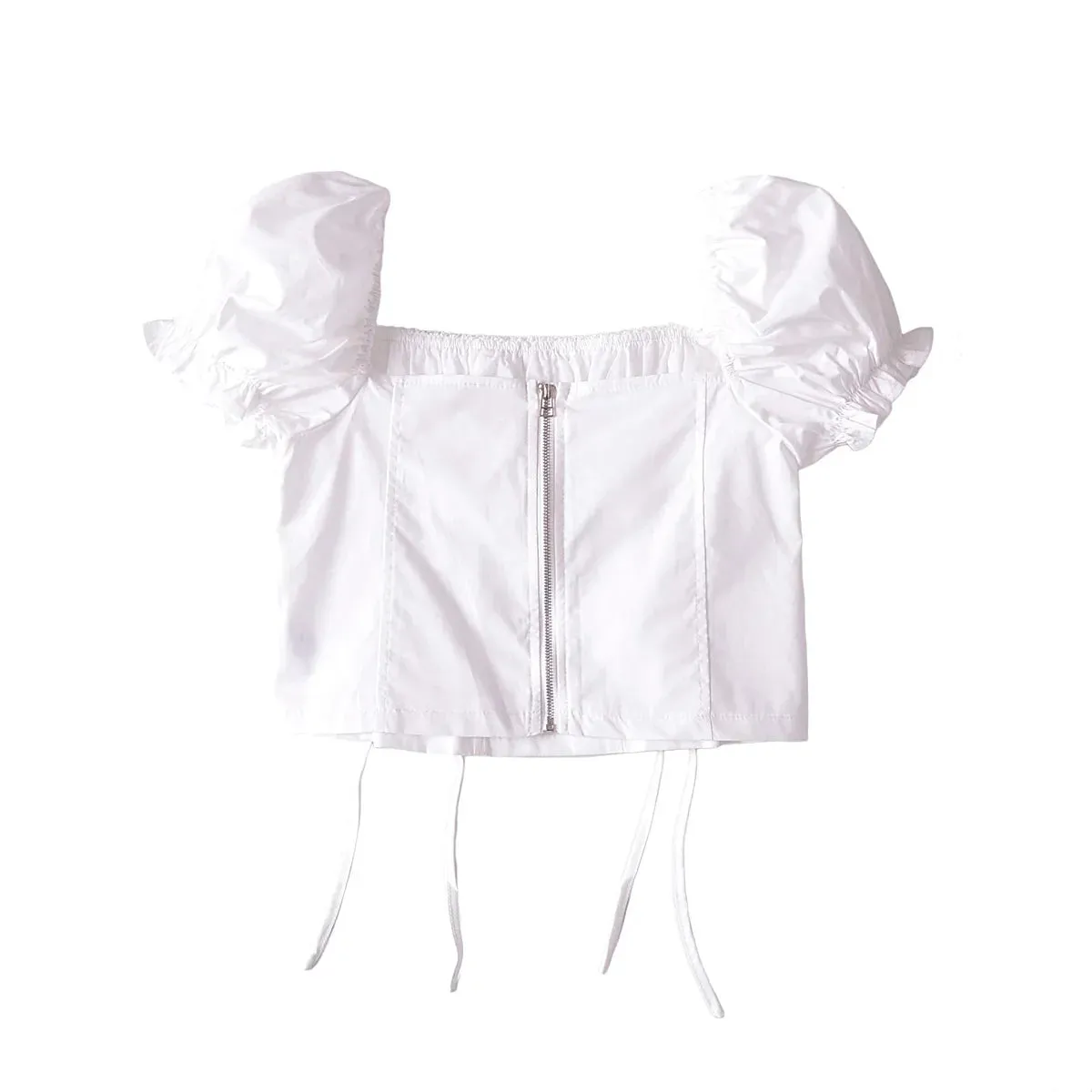 White Ruched Short Front Slim Crop Blouse