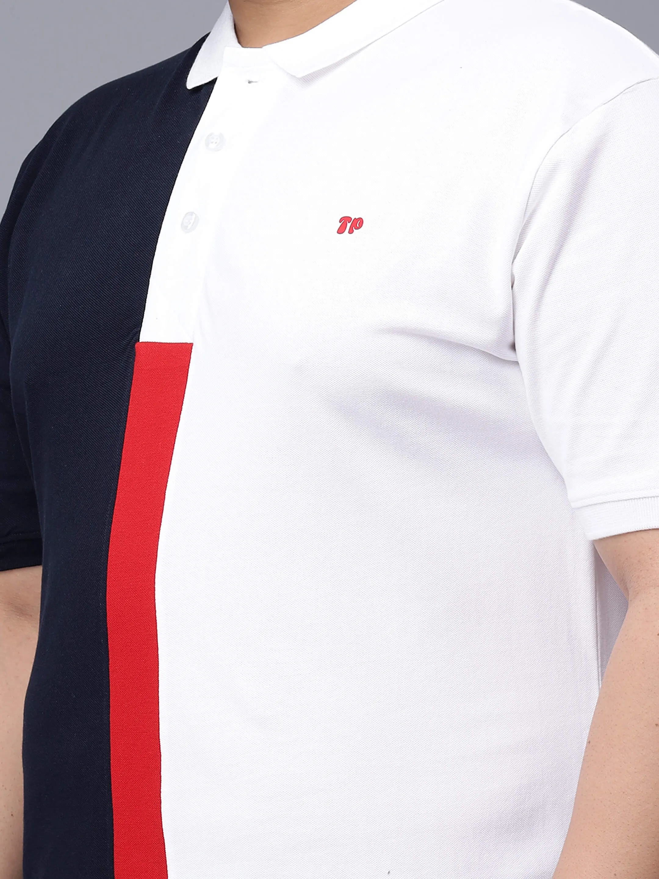 White with Red Striped Plus Size Polo T-shirt