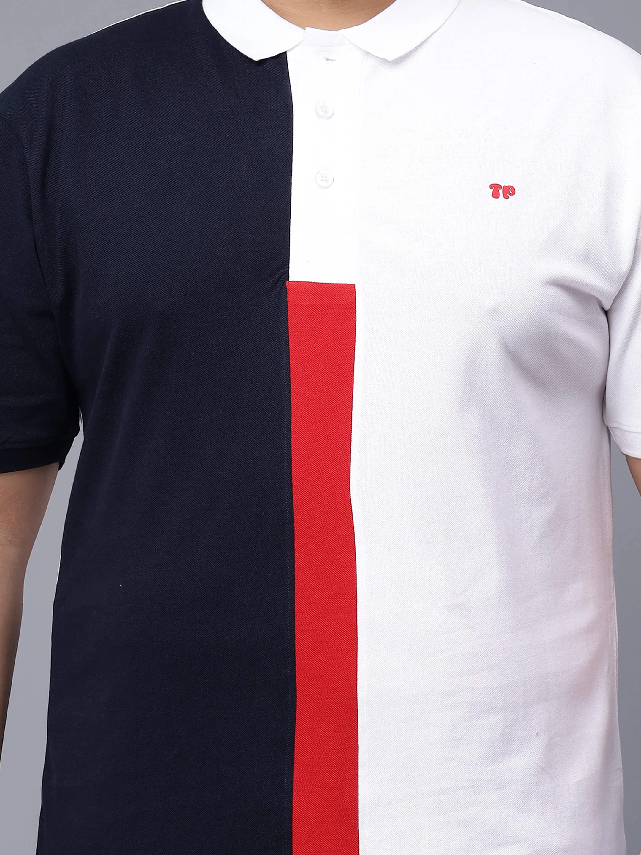 White with Red Striped Plus Size Polo T-shirt